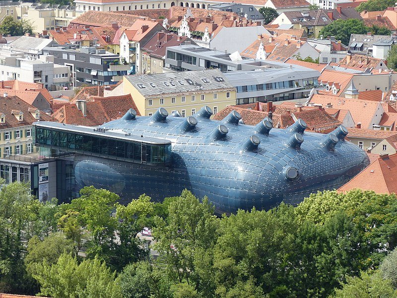 O prédio super diferente do Kunsthaus Graz
